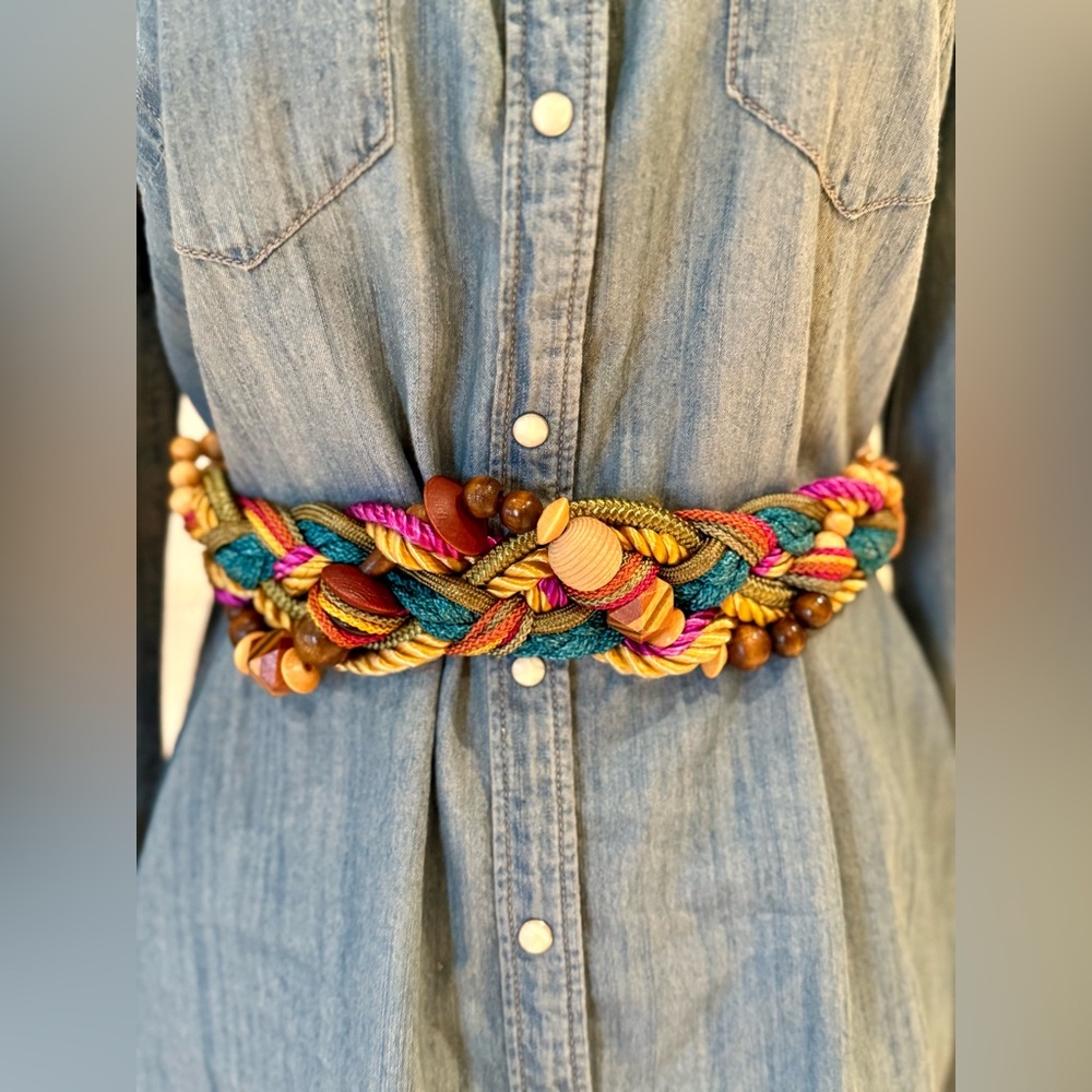 Vintage Braided Rope and Bead Belt